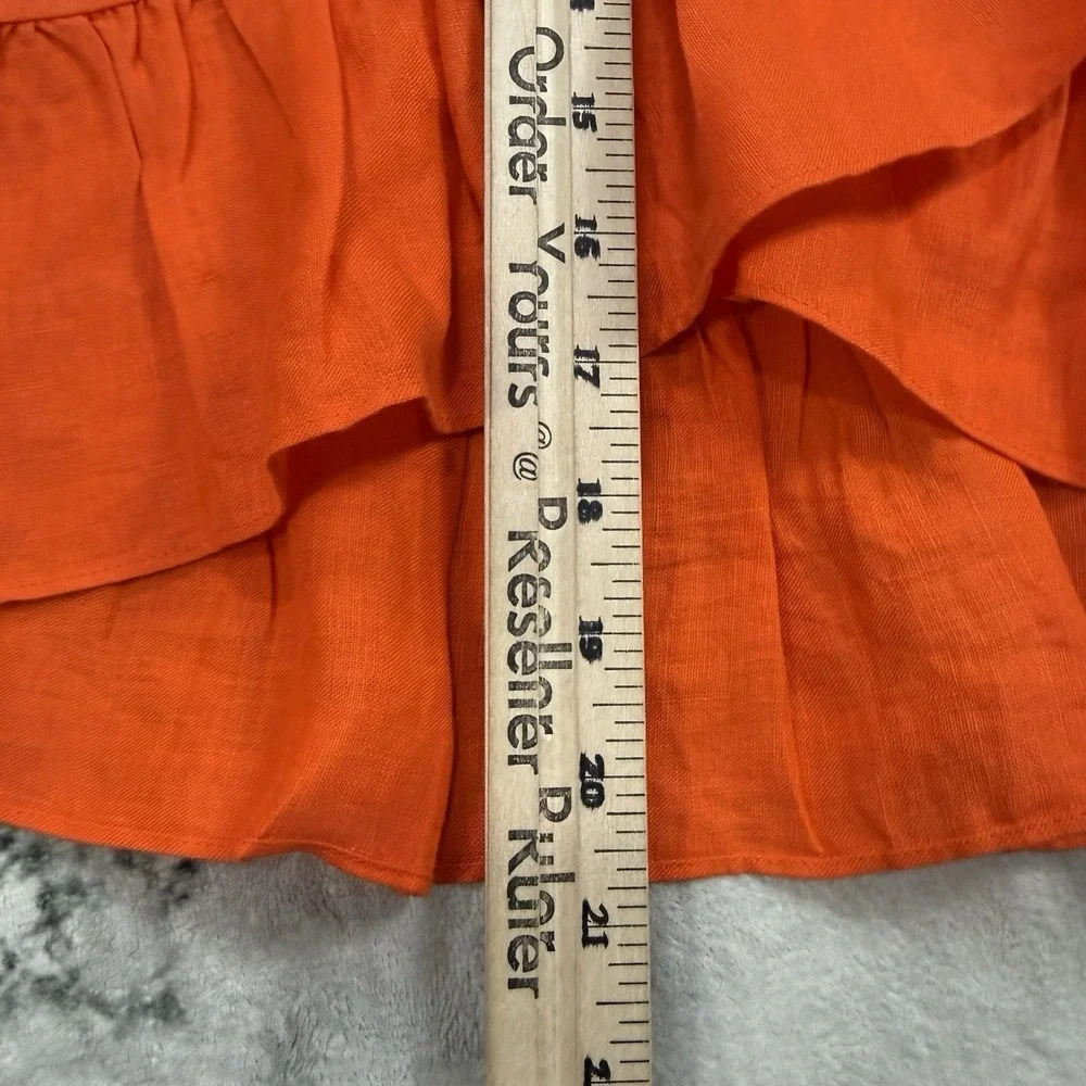 J Crew Linen Wrap Ruffle Skirt Bright Orange Womens Size 2‎ Vacation Resort Wear